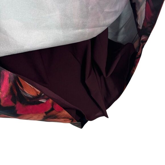 Kay Unger Iris Oxblood Multi Floral One-Shoulder Handkerchief Hem Midi Size 6 - Picture 9 of 13